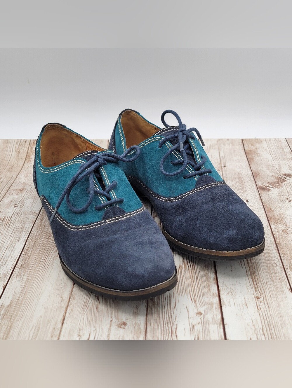 Sofft Alexandra Suede 2 Tone Oxford Shoes Teal Navy Size 8 8M Leather - Picture 2 of 11